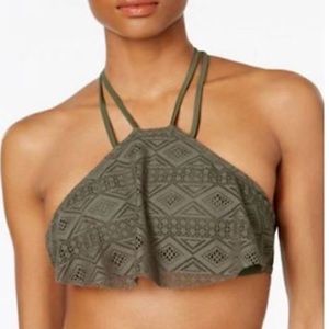 Hula Honey High Neck Green Crochet Bikini Top